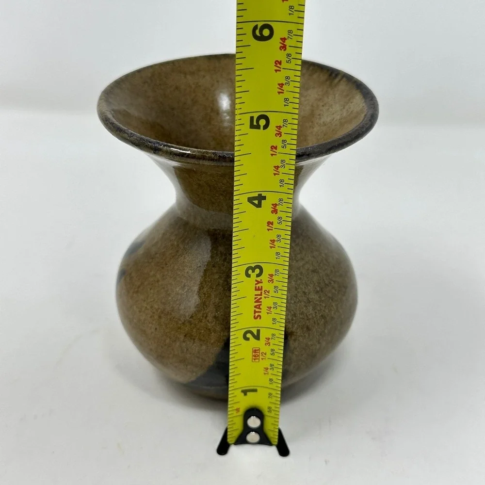 Vintage Kenya Studio Pottery Bud Vase Brown Speckled Glaze Abstract Design 4.5